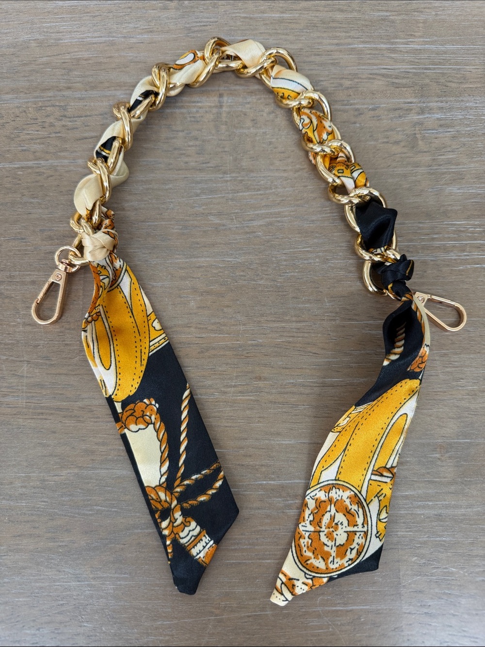 5/$20 Gold chain purse handle with scarf in black and gold NWOT